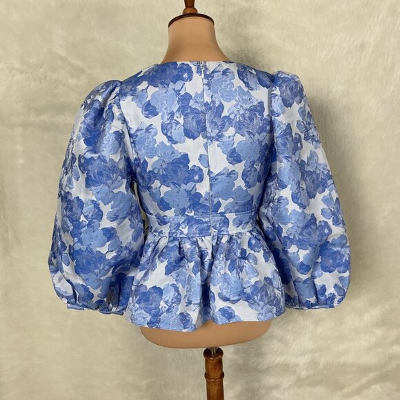 Tuckernuck Hyacinth House Blue Jacquard Puff Sleeve Eleanor Blouse NWT S - Picture 4 of 8